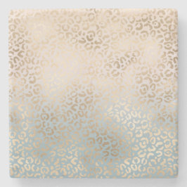 Blue Cream Blush Gold Ombre Leopard Print Stenen Onderzetter