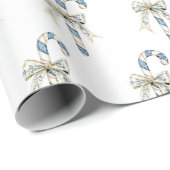 Blue Cream Candy Canes Bows Christmas Cadeaupapier (Rol Hoek)