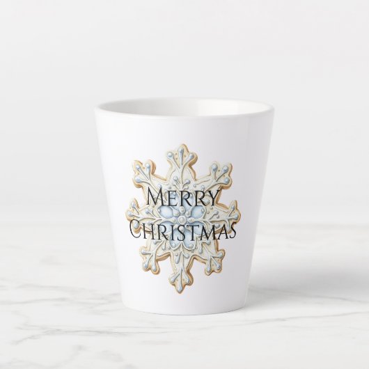 Blue Cream Christmas Snowflake Latte Mok (Voorkant)