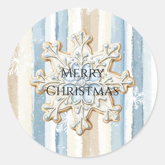 Blue Cream Christmas Snowflake Ronde Sticker (Voorkant)