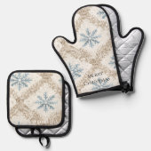 Blue Cream Christmas Snowflakes Ovenwant & Pannenlap Set (Voorkant / Achterkant)