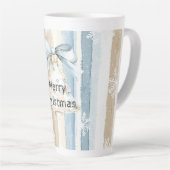 Blue Cream Christmas Stripes Snowflakes Ornament Latte Mok (Rechterhoek)