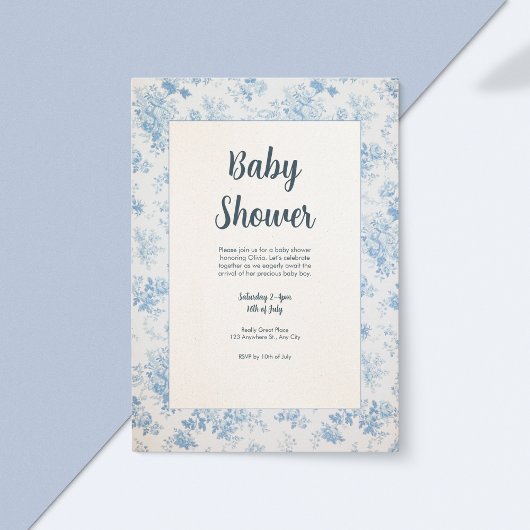 Blue & Cream Classic Toile Baby shower Kaart