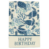 Blue & Cream Coastal Zee Turtles Medium Cadeauzakje (Voorkant)
