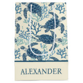 Blue & Cream Coastal Zee Turtles Medium Cadeauzakje (Achterkant)