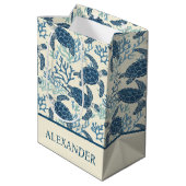 Blue & Cream Coastal Zee Turtles Medium Cadeauzakje (Achterkant Gekanteld)