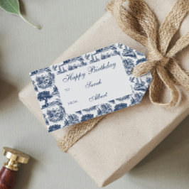 Blue Cream Country Life Toile Verjaardag Cadeaulabel