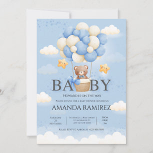 Blue & Cream Elephant Baby Boy Shower Kaart