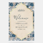 Blue Cream Floral Gold Muslim Wedding Welcome (Recto)