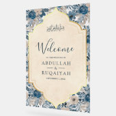 Blue Cream Floral Gold Muslim Wedding Welcome (Angle)