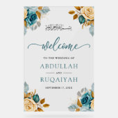 Blue Cream Floral Muslim Wedding Welcome (Recto)