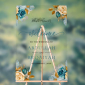 Blue Cream Floral Muslim Wedding Welcome (Neutre)