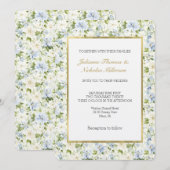 Blue Cream Floral Wedding Kaart (Voorkant / Achterkant)