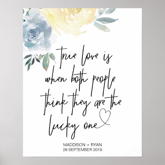 Blue Cream Floral Wedding True Love Welcome Poster (Voorkant)