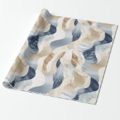 Blue Cream Ivory Abstract Waves Beach Cadeaupapier (Uitgerold)