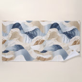 Blue Cream Ivory Abstract Waves Beach Strandlaken (Voorkant)