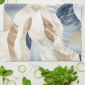 Blue Cream Ivory Abstract Waves Beach Theedoek (Gevouwen)