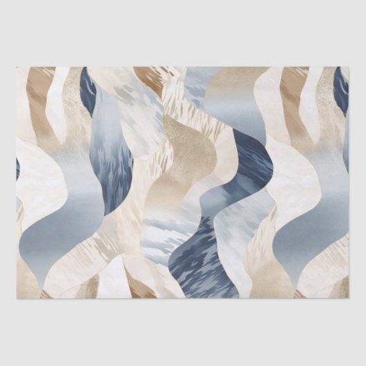 Blue Cream Ivory Abstract Waves Beach Tissuepapier (Voorkant)