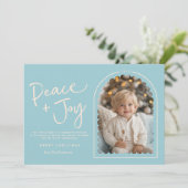 Blue Cream Modern Arch Peace Joy Foto van Kerstmis Feestdagenkaart (Staand voorkant)