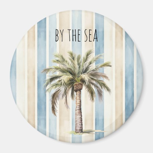 Blue Cream Stripes Tropical Palm Tree Magneet (Voorkant)