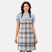 Blue Cream Tartan Plaid Custom Name Schort (Gedragen)