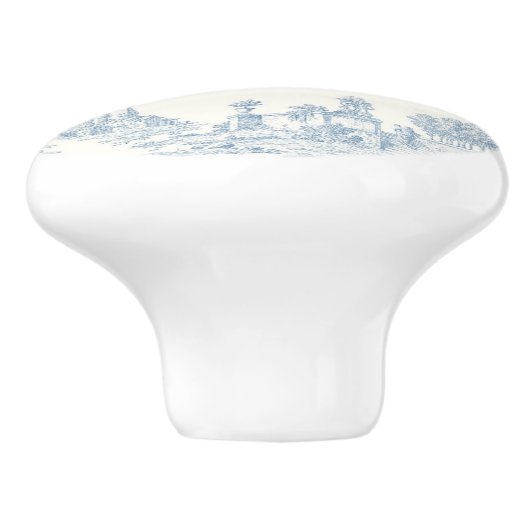 Blue Cream Toile Romantisch landschap Keramische Knop (Zijkant)