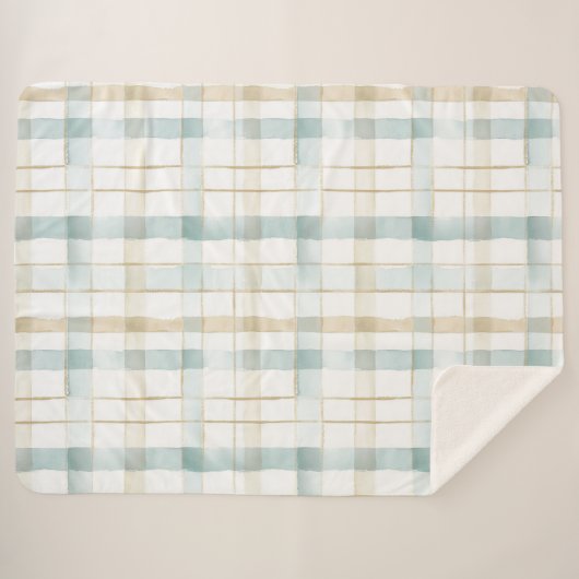 Blue Cream White Plaid Sherpa Deken (Voorkant (horizontaal))