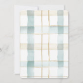Blue Cream White Plaid Stripes Wedding Kaart (Achterkant)