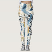 Blue Cream Wit Abstract Leggings (Voorkant)