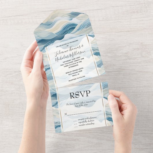 Blue Cream Zee Sand Ocean Waves Beach All In One Uitnodiging (Afscheurbaar)