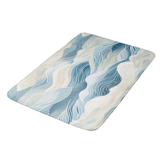 Blue Cream Zee Zand Ocean Waves Badmat (Gekanteld)
