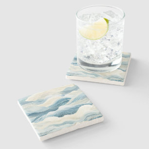 Blue Cream Zee Zand Ocean Waves Stenen Onderzetter