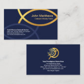 Blue Creative Gold Ichthus Fish Christelijk minist Visitekaartje (Voorkant / Achterkant)