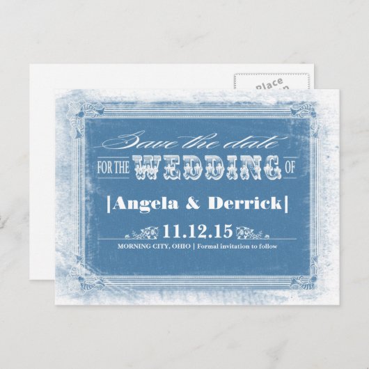 Blue  Creative Save the Date briefkaarten (Voorkant / Achterkant)
