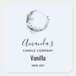 Blue Crescent Moon Candle Business Vierkante Sticker