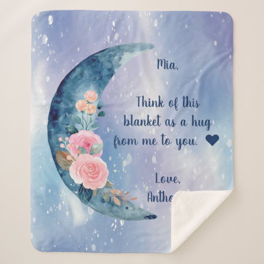 Blue Crescent Moon Custom Message Sherpa Deken (Voorkant)