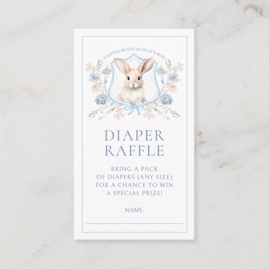 Blue Crest Bunny Baby Boy Douche Luier Raffle Informatiekaartje (Voorkant)