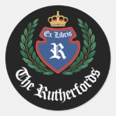  Blue Crest Monogram Kroonkrans Ex Libris Ronde Sticker (Voorkant)
