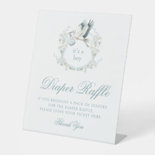 Blue Crest Stork Boho Baby shower Luier Raffle Reclamebord Met Voetstuk