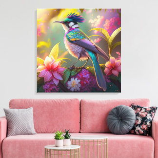Blue Crested Rainbow Gevleugelde Sunbird Fantasy B Canvas Afdruk
