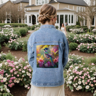 Blue Crested Rainbow Gevleugelde Sunbird Fantasy B Denim Jacket