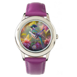 Blue Crested Rainbow Gevleugelde Sunbird Fantasy B Horloge