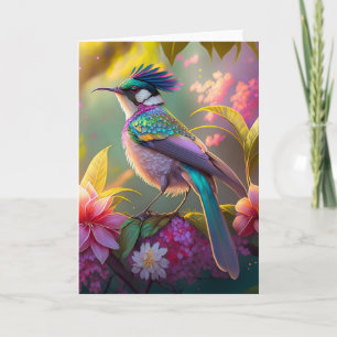 Blue Crested Rainbow Gevleugelde Sunbird Fantasy B Kaart