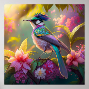 Blue Crested Rainbow Gevleugelde Sunbird Fantasy B Poster