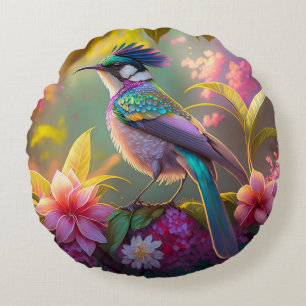 Blue Crested Rainbow Gevleugelde Sunbird Fantasy B Rond Kussen