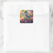 Blue Crested Rainbow Gevleugelde Sunbird Fantasy B Vierkante Sticker (Tas)