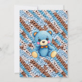 Blue Crocheted Teddy Bear Boy's Baby Shower Kaart (Achterkant)