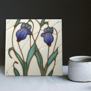 Blue Crocus Wall Decor Art Nieuw Art Deco Cerami Tegeltje