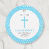 Blue Cross Boy Baptism First Birthday Dank je Bedankjes Labels (Achterkant)