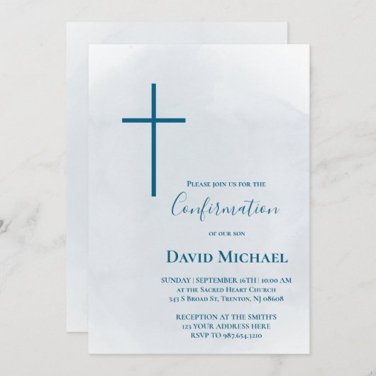 blue cross Confirmation boy Kaart (Voorkant / Achterkant)